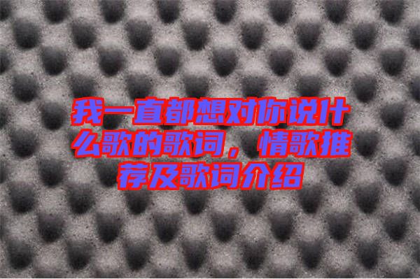 我一直都想對你說什么歌的歌詞，情歌推薦及歌詞介紹