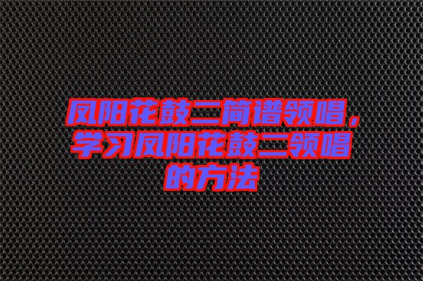 鳳陽花鼓二簡譜領(lǐng)唱，學(xué)習(xí)鳳陽花鼓二領(lǐng)唱的方法