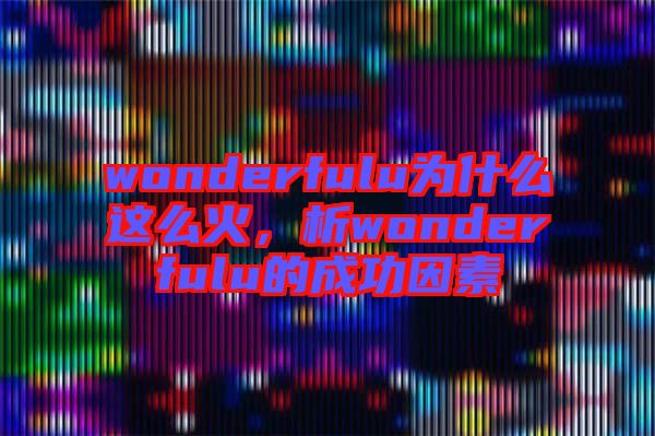 wonderfulu為什么這么火，析wonderfulu的成功因素