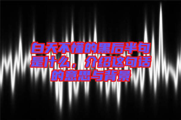 白天不懂的黑后半句是什么，介紹這句話的意思與背景
