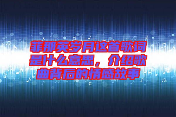 菲那英歲月這首歌詞是什么意思，介紹歌曲背后的情感故事